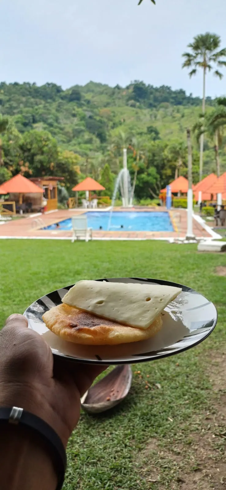 Desayuno campestre con vistas a la piscina y el paisaje